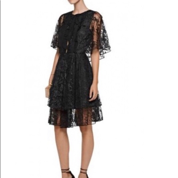 Sachin + Babi Goth Witchy Boho Lace Ruffle 3-Tiered Dress Wednesday Adams Vibes